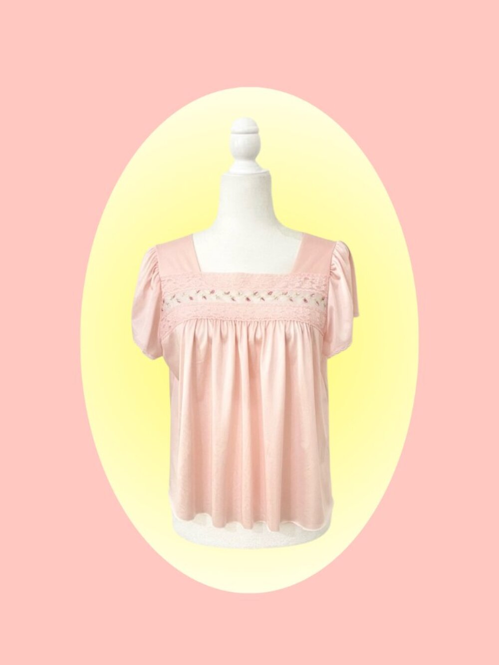 vintage vanity fair pajama babydoll pink floral lace top